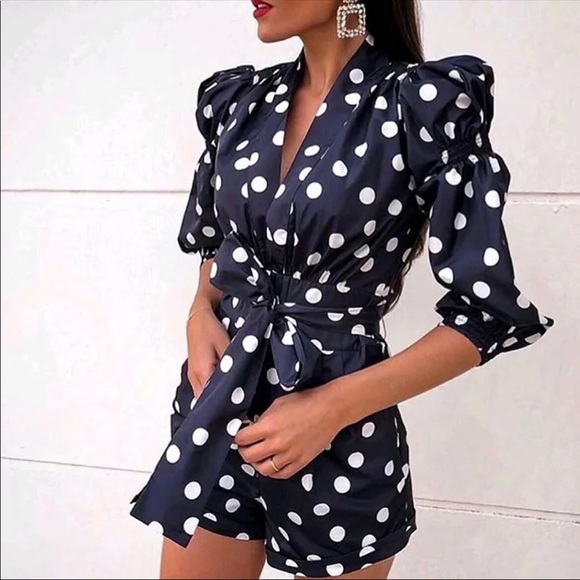 Pants - Polka Dot Romper in Black